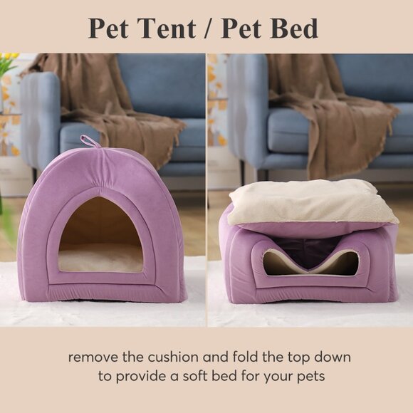 New Original Packaging - Large Cat Bed - Soft Cat Tent - Purple - 19x19 inches - Picture 5 of 7